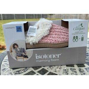 Isotoner Womens Memory Foam Slippers Evening Sand Pink Knit Faux Fur Large 8.5-9
